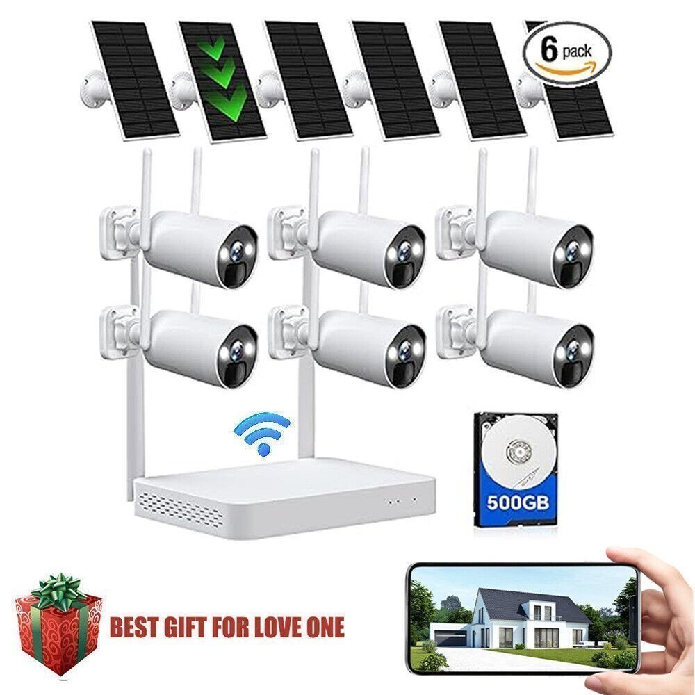 Home CCTV 4MP Outdoor Solar Wireless Security Camera System 10CH NVR 500G HDD