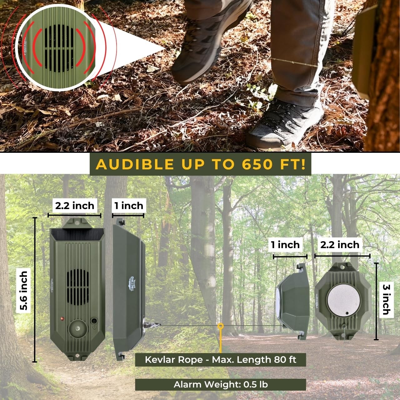 Tactiko Wire Trip Perimeter Alarm 2.0, 129 dB Rechargeable Perimeter – 80ft K…