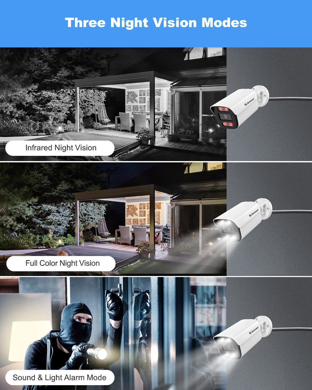 JENNOV 8MP PoE IP Security Cameras Outdoor 4K Metal Camera IP66 for ONVIF NVR