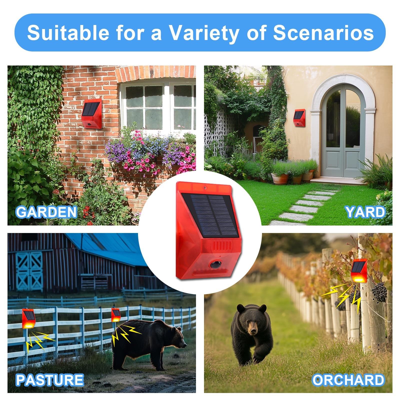 Solar Motion Sensor Alarm Outdoor Motion Detector 129db Loud Sound Security S…