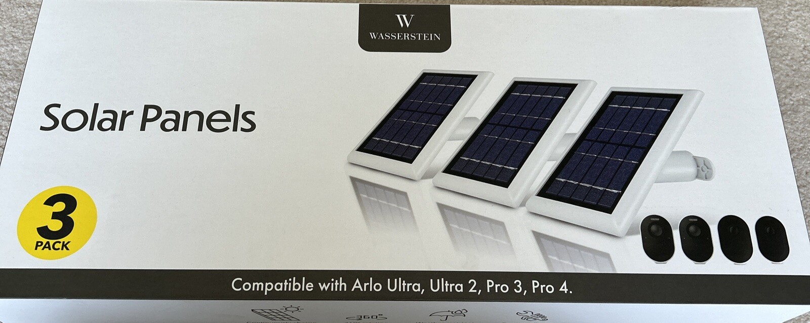 Arlo Pro 4 Spotlight Camera – White, Set of 3 with solar panel.