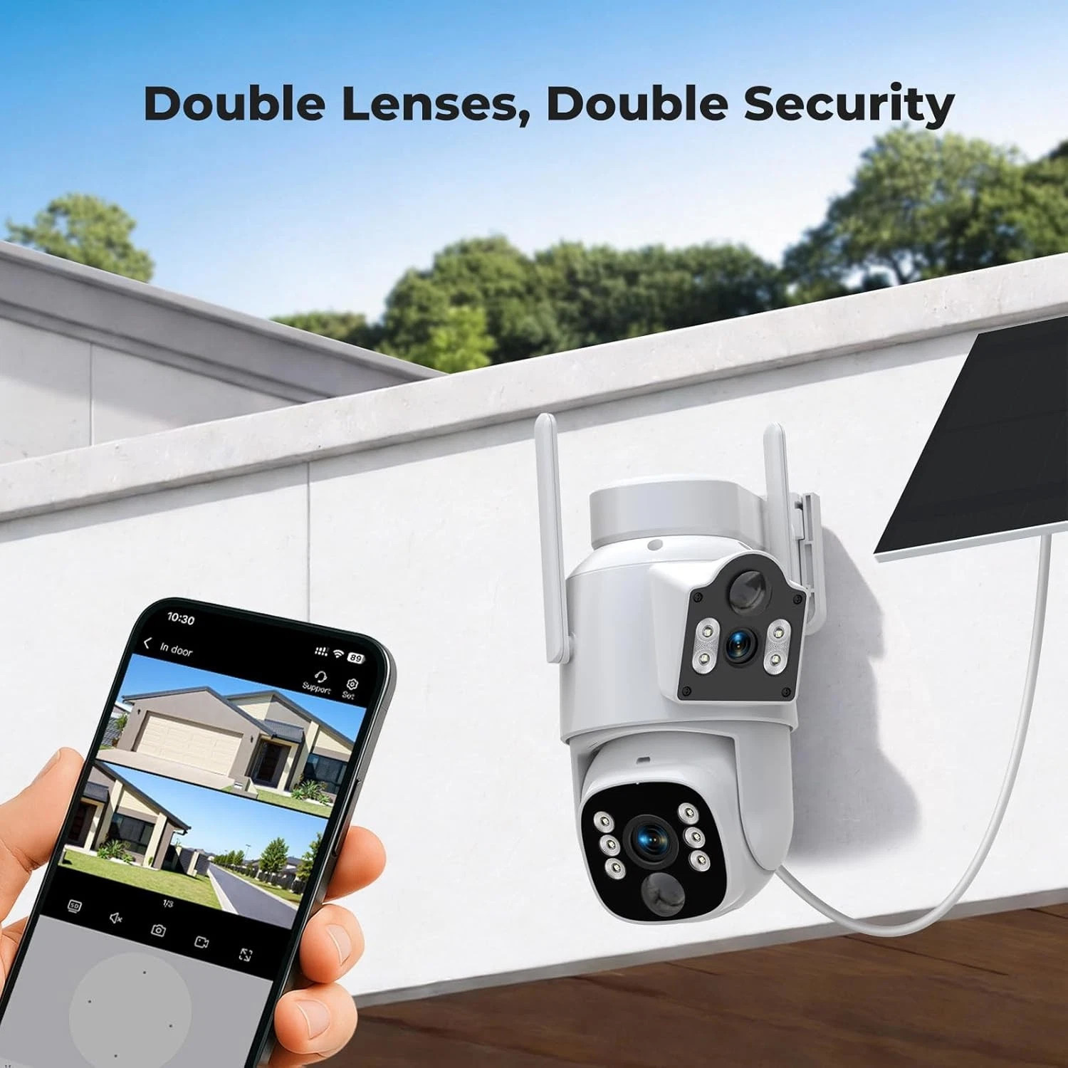 Solar Security Cameras Outdoor Wireless 4 Cam-Kit Color Night Vision Dual Lens