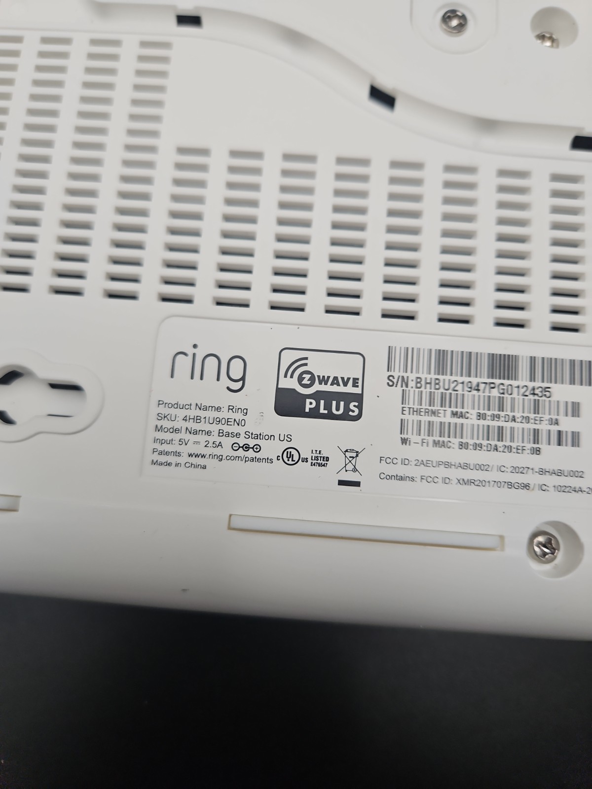 Ring Alarm Base Station -1st Gen- 4HB1S70EN0 NO AC Adapter Unknown Registration
