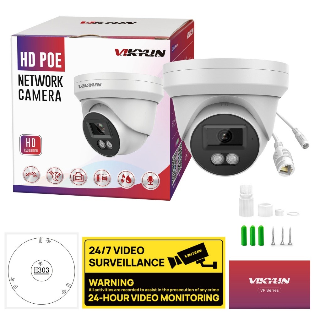 Vikylin 16CH 16POE NVR Kit 5MP IR Turret Security IP Camera POE IR MIC NDAA Lot