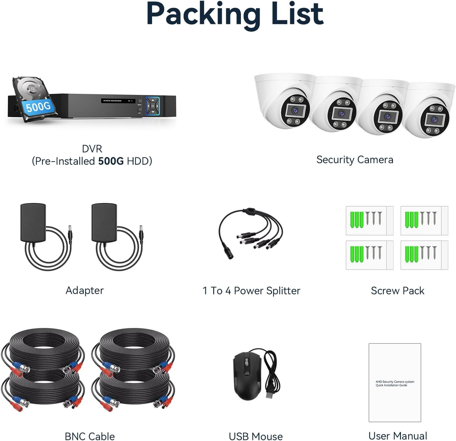 5MP Lite Security Camera System with 500G Hard Drive, 4 Channel AHD TVI DVR Reco