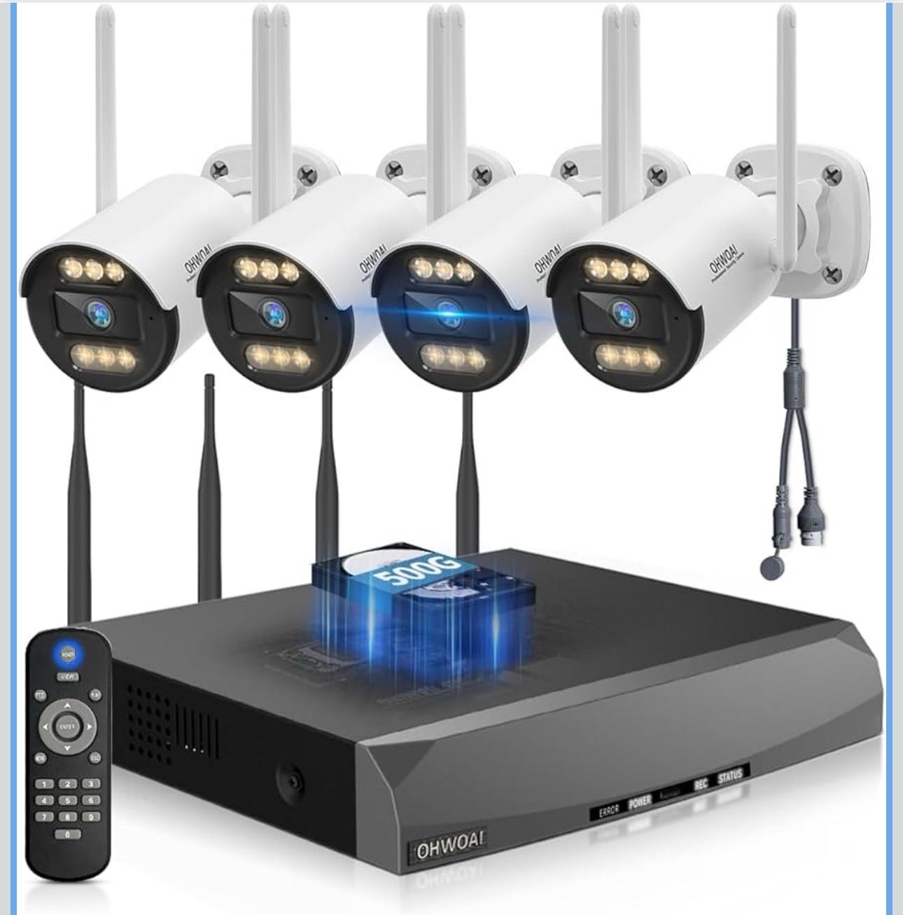 (130° View) 2 4K Cameras 500GB NVR WiFi Video Security System Color Night Vision