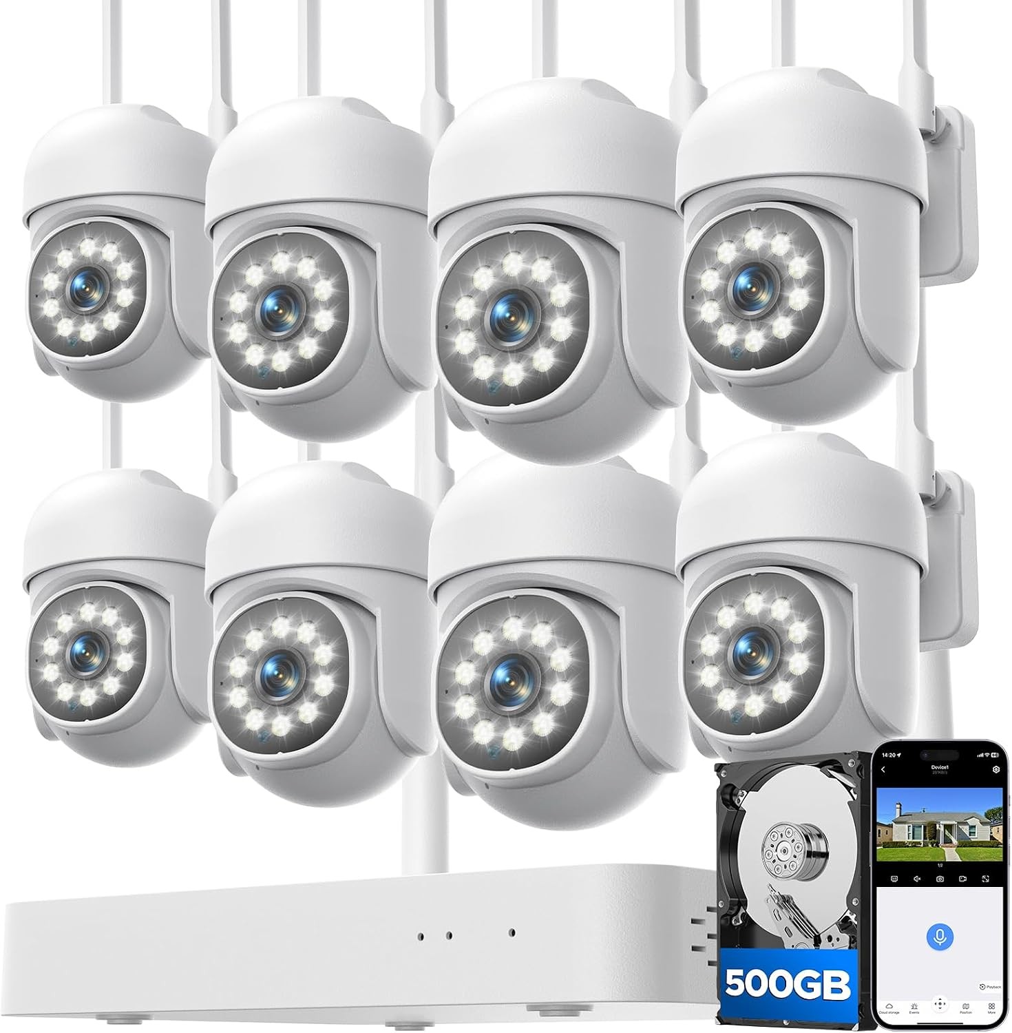 Outdoor PTZ Security Camera System with Smart Color Night Vision 10CH 4K NVR HDD