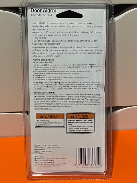 GE Deluxe Wireless Door Alarm or Chime Model 45117 Battery Operated New Box NIB