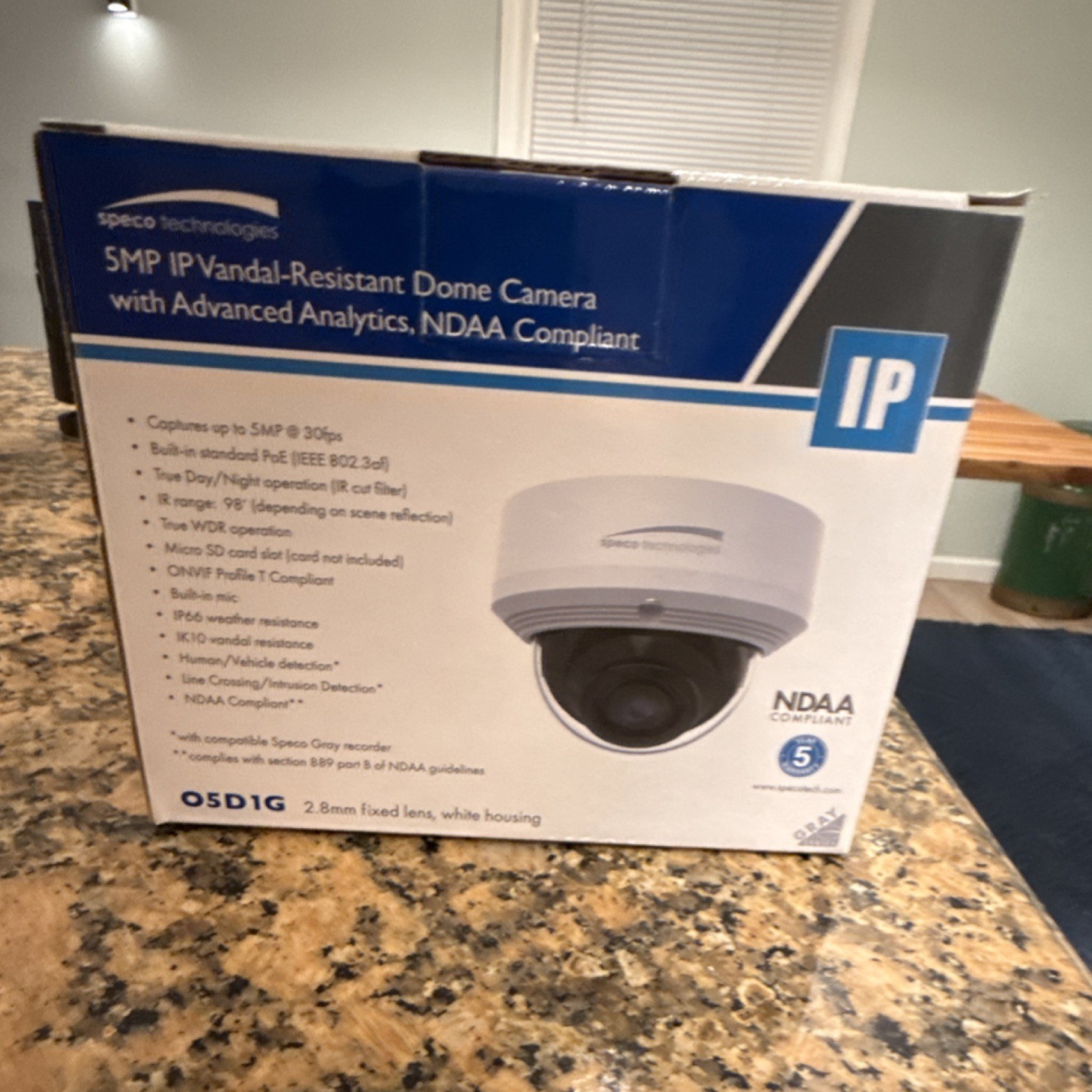 Speco Technologies O5D1G 5MP IP Vandal Resistant Dome Camera 2.8mm Lens White