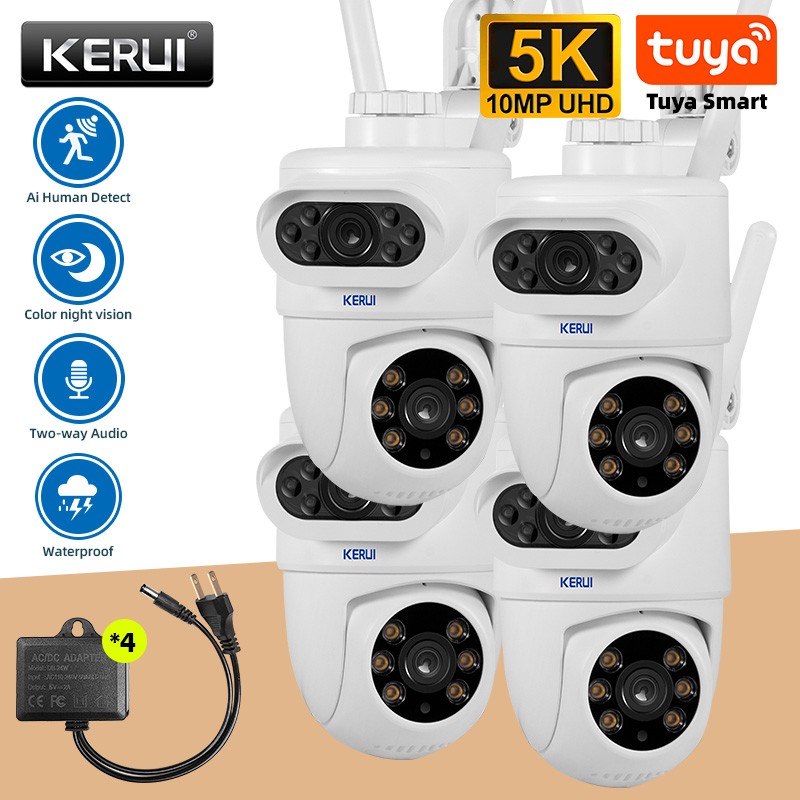 4x 10MP HD Dual Lens Security Camera Wireless WiFi IP PTZ Home Outdoor CCTV IR