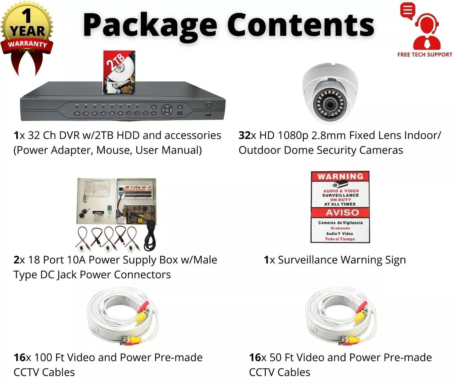 32 Channel CCTV Security Surveillance Camera Complete System with Hard Drive 2TB
