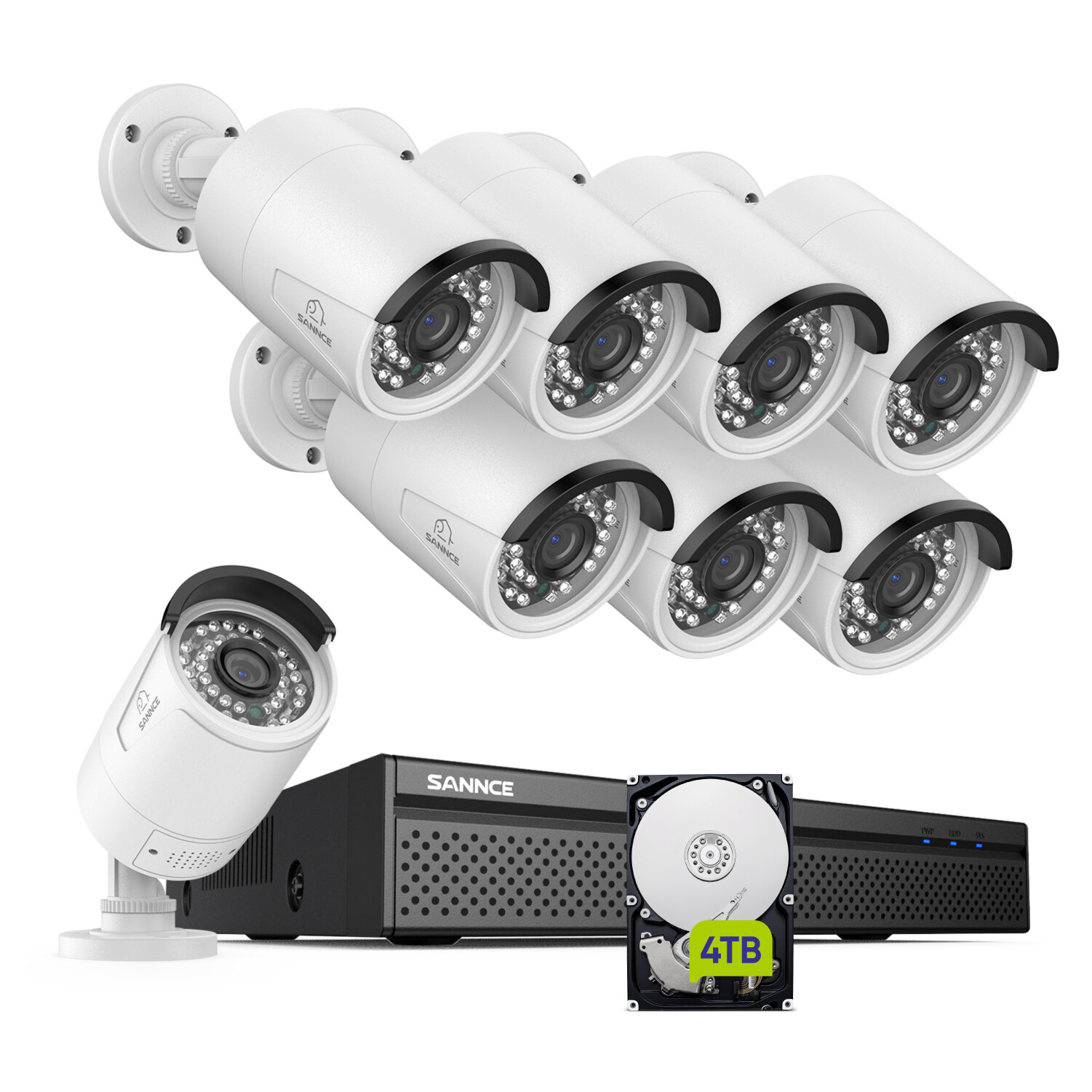 SANNCE 4K 8CH NVR 3MP POE Security Camera System Two Way Audio Recording Outdoor