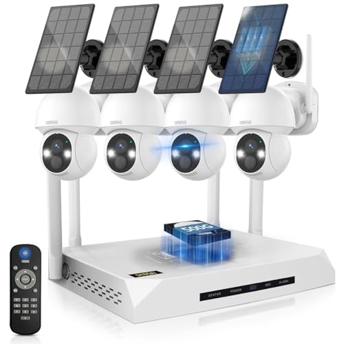 《100% Solar Powered &Full 360° Coverage》Outdoor Wireless PTZ 4 Cameras+500GB
