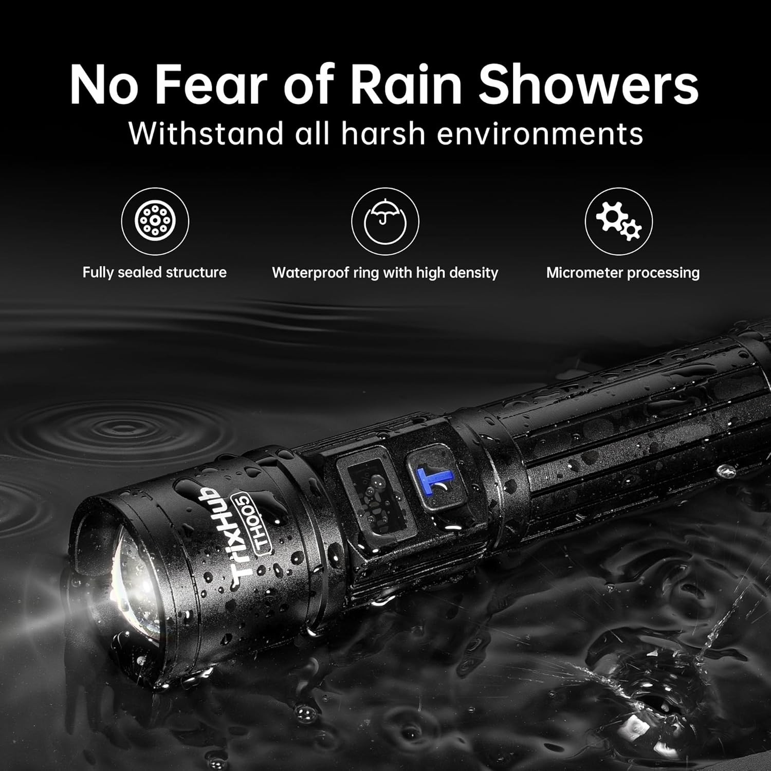 TrixHub Rechargeable LED Flashlights 2 Pack High Lumens Zoomable LCD Display