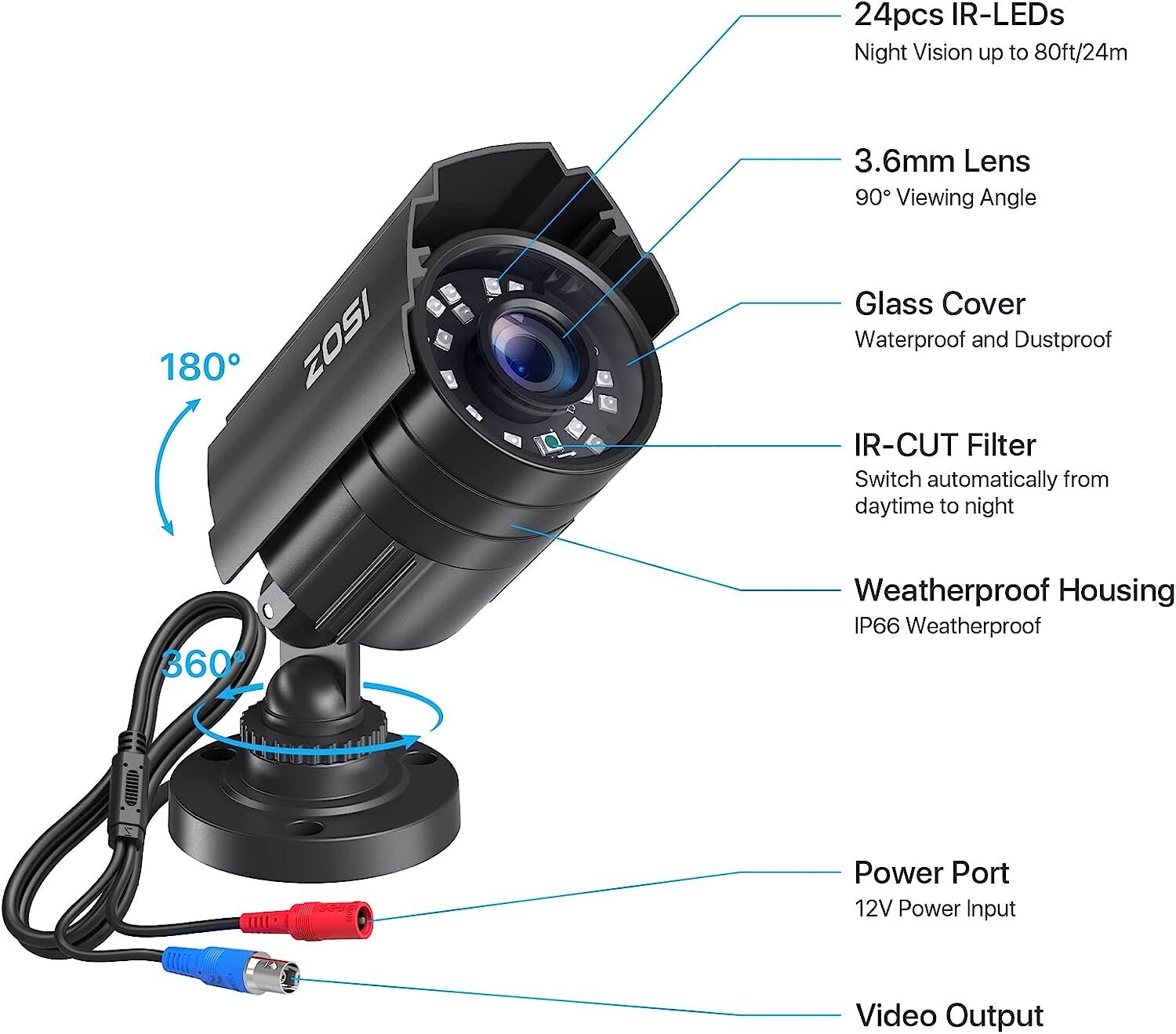 ZOSI Used 4PK 1080P TVI Day Night 24 IR Leds Outdoor CCTV Bullet Security Camera