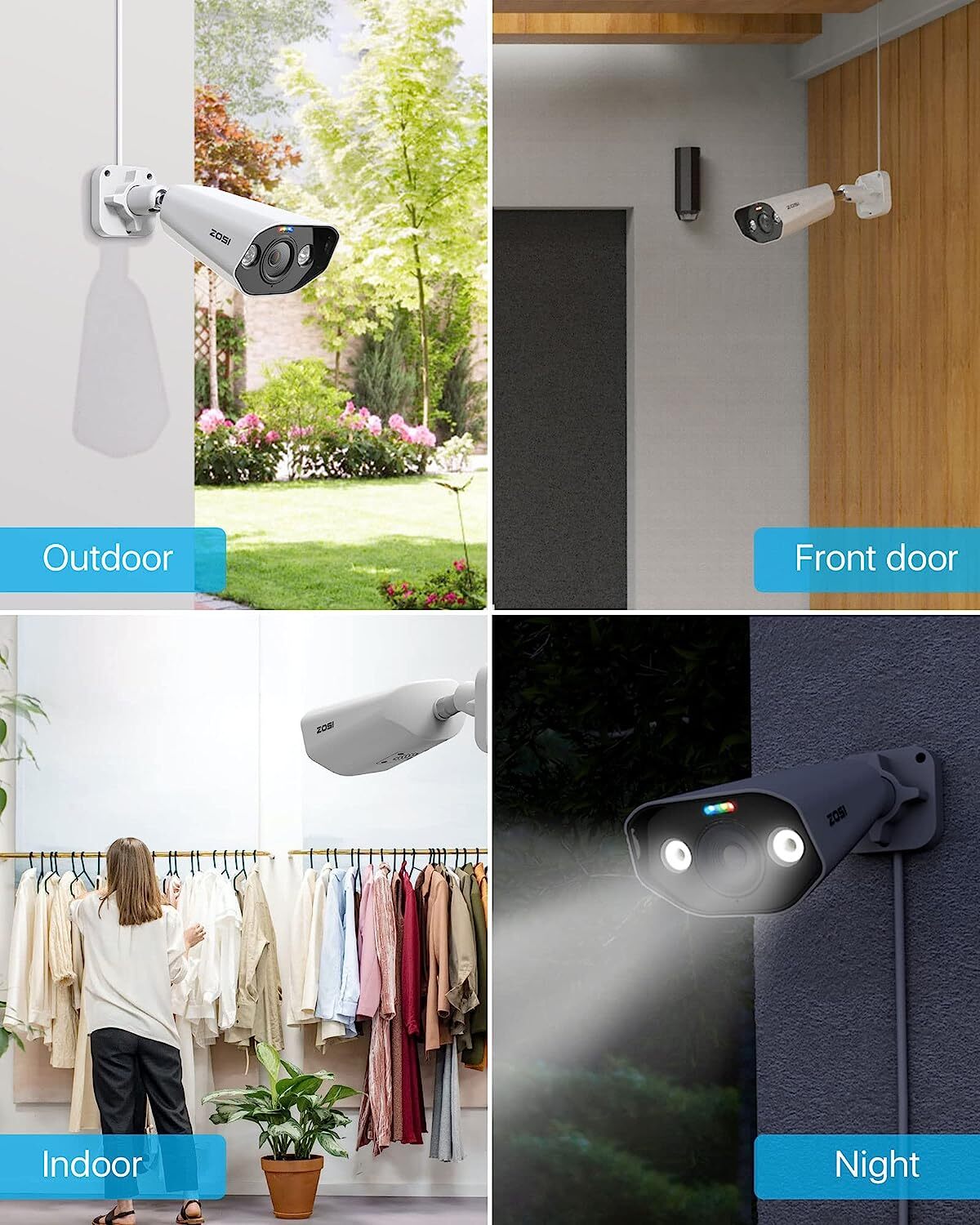 ZOSI 2PK 4K 8MP Add-on PoE IP Security Camera Audio IR Night Vision with Cables