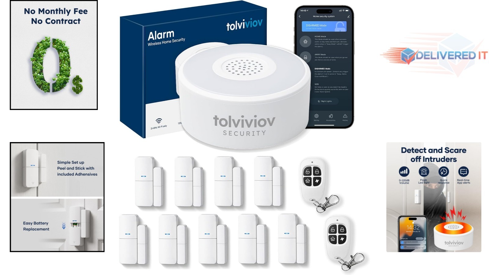 Home Alarm System Wireless 12-Piece DIY Smart Security Kit No Monthly Fee