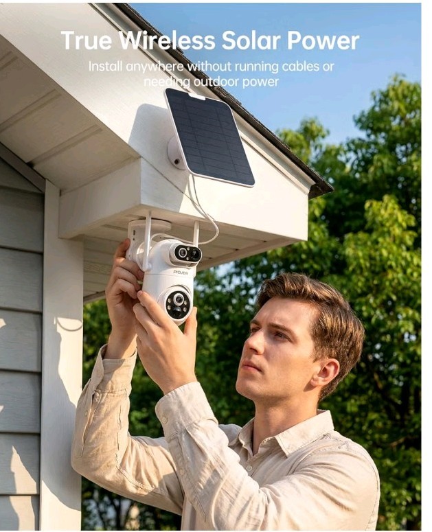 PIOJER 4-Pack Solar Wireless Wi-Fi PTZ Outdoor Security Camera Complete System