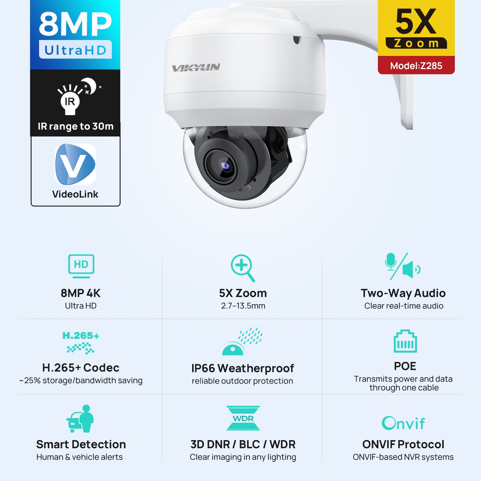 VIKYLIN SmartFind 8POE 16CH NVR CCTV 5XZoom IR Light 8MP Security Camera Kit Lot