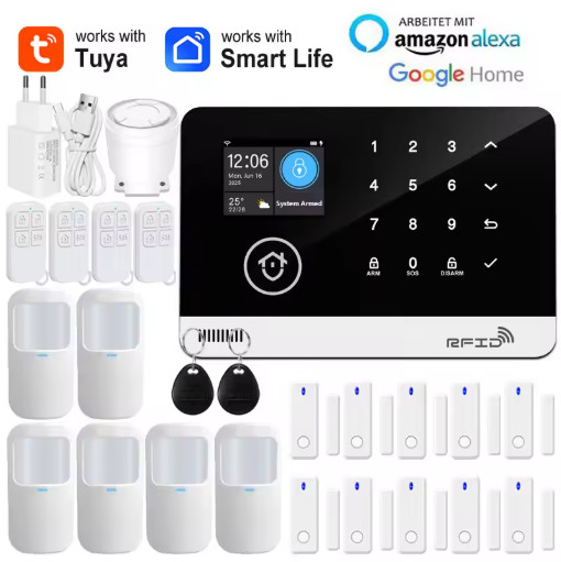 Tuya Smart WiFi GSM Security Alarm System RFID Touch Keyboard App Control