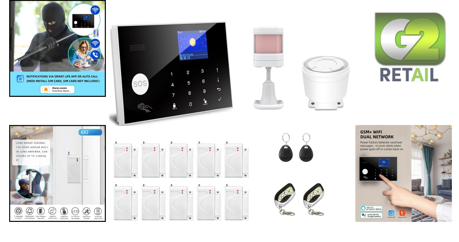 Wifi and 3/4G GSM Home Burglar Security Alarm System Auto Dial with Smart Life a