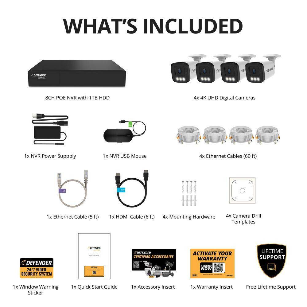 AI Powered Sentinel 4K Ultra HD Wired 8-Channel Poe NVR Security System, 4-Metal