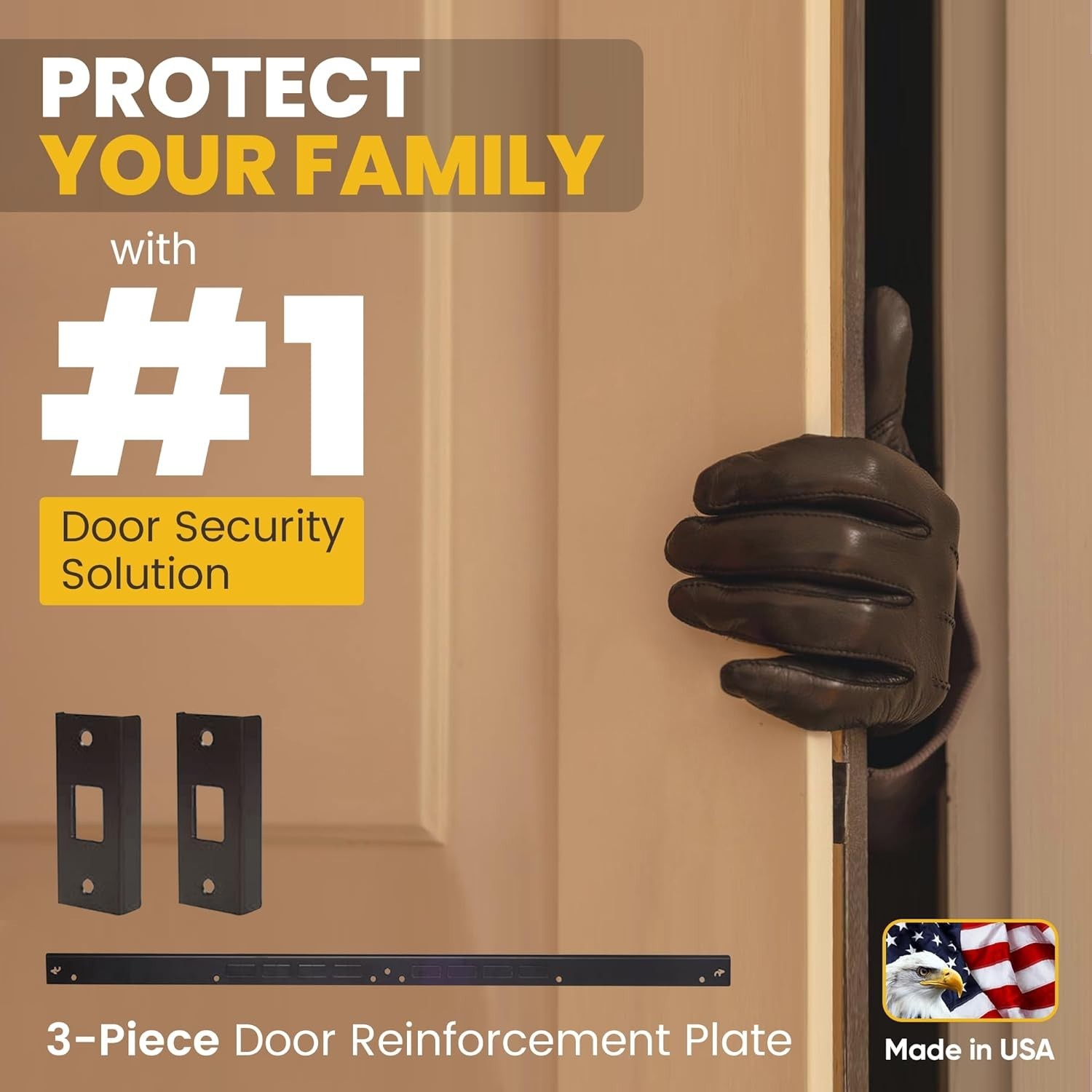 Door Armor Mini – 3-Piece Door Security Kit, , Door Kick-in Prevention Guaran…