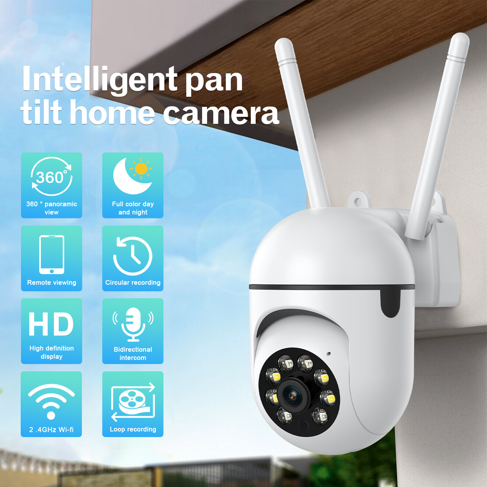 HD 1080P WiFi Security Camera Night Vision with PTZ Motion Detection 2-Way Audio