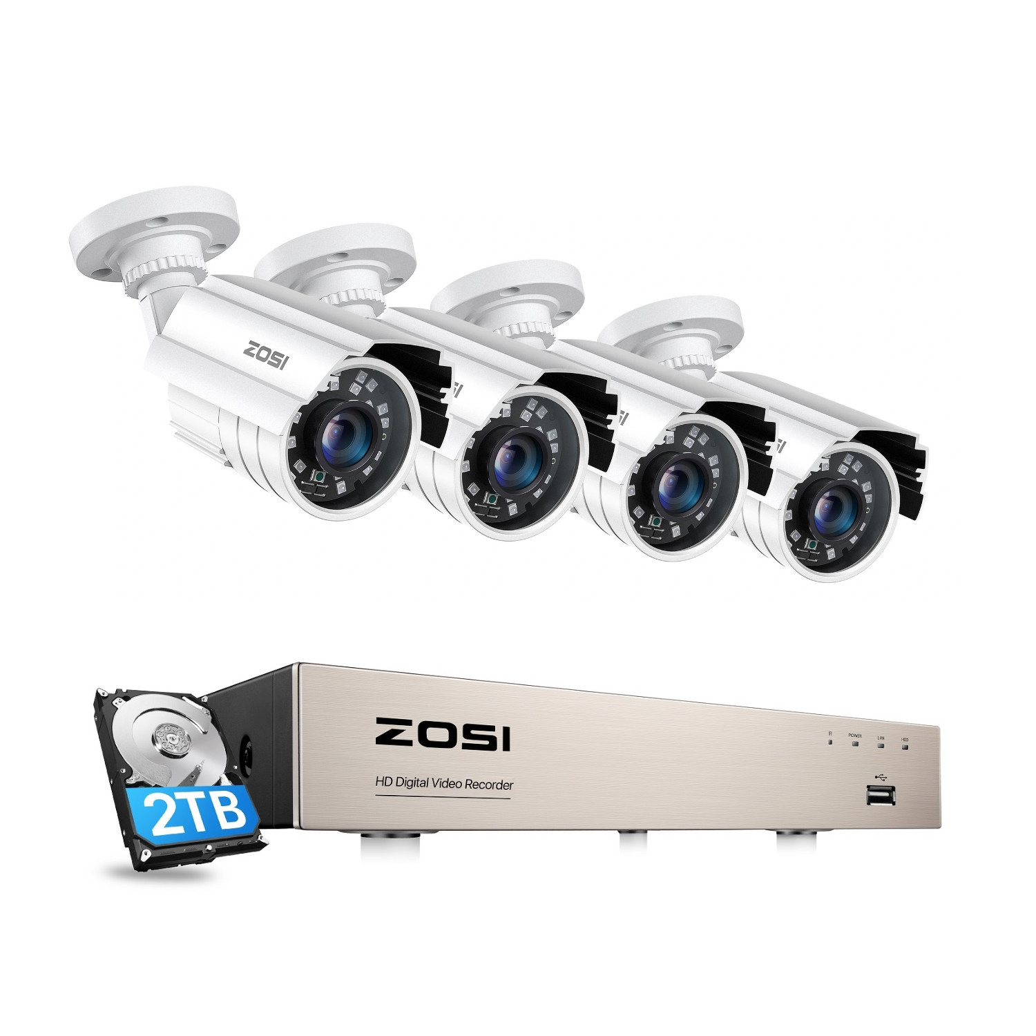 ZOSI 8CH H.265+ 5MP Lite HDMI DVR 1080P Home Security Camera System Weatherproof