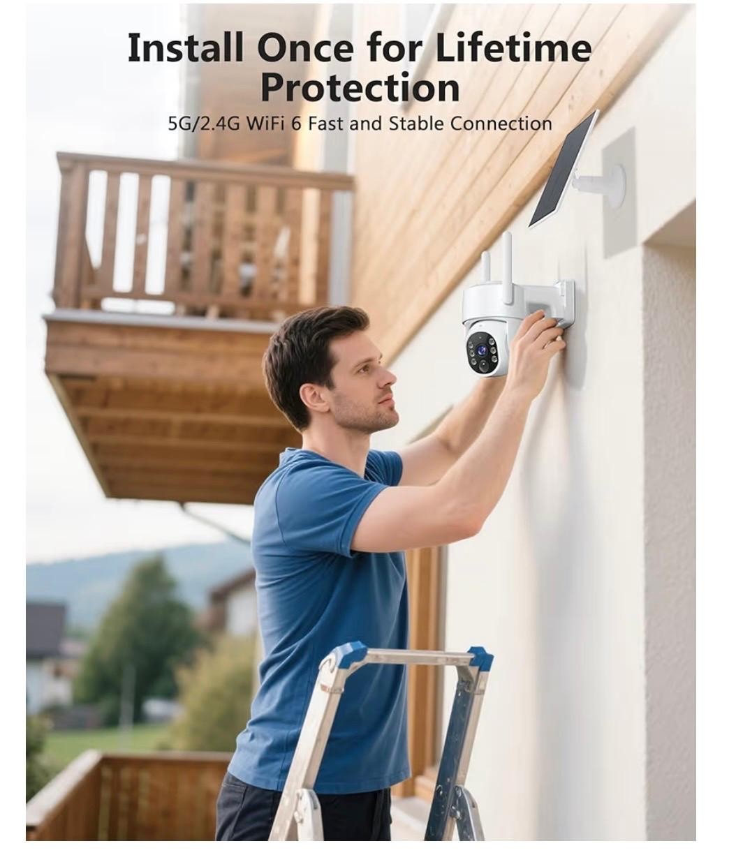 Gianteye 2K Wireless Outdoor PTZ Security Camera Solar Powered