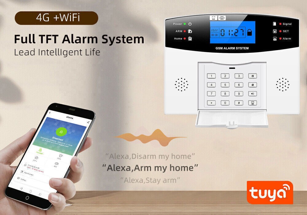 V24 Tuya APP WiFi+US/EU 4G Sim Card Wireless Home Security Burglar Alarm System