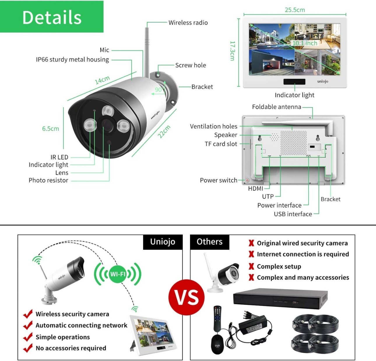 Wireless WiFi Security Camera System (4Pcs), 1080P with 10.1 inches Touch screen
