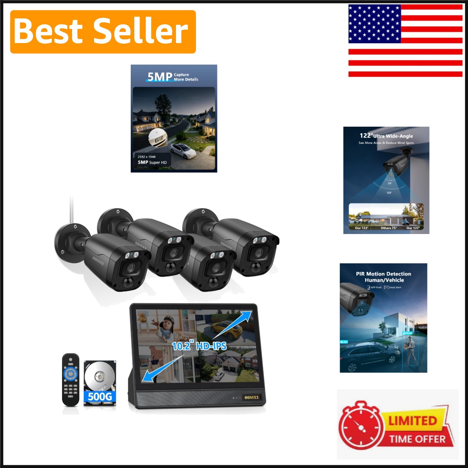 Weatherproof 4CH DVR Kit with 65ft Night Vision & 4 Wide Angle Cameras