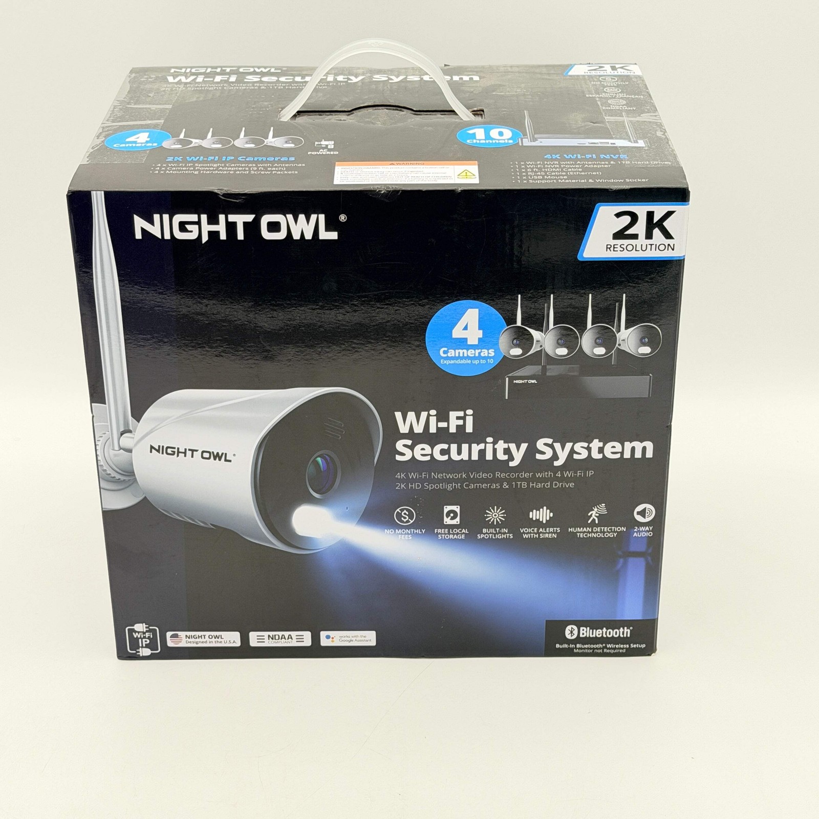 NIGHT OWL 2K Wi-Fi Security System 4 Cameras 1TB NVR White Bluetooth – New Seale