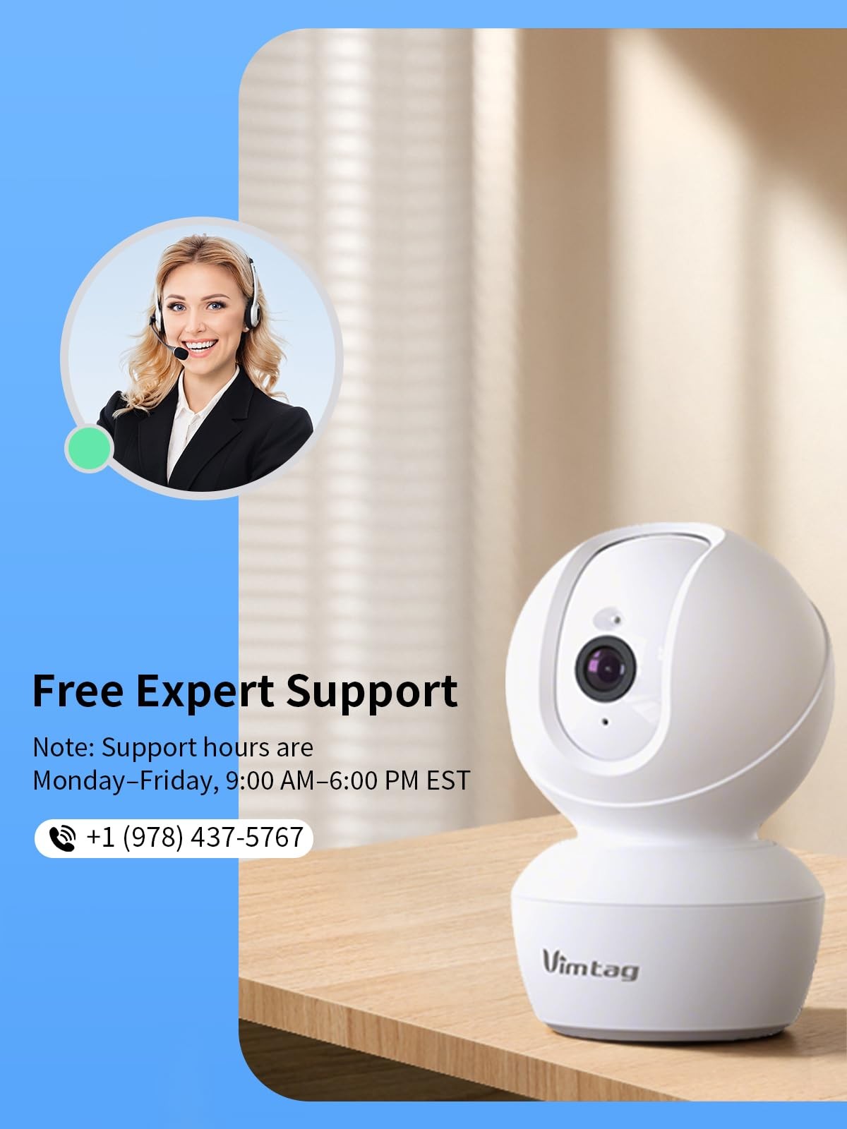 VIMTAG 4MP 5G Security Camera Indoor, Pet with Speaker for 2.5K White