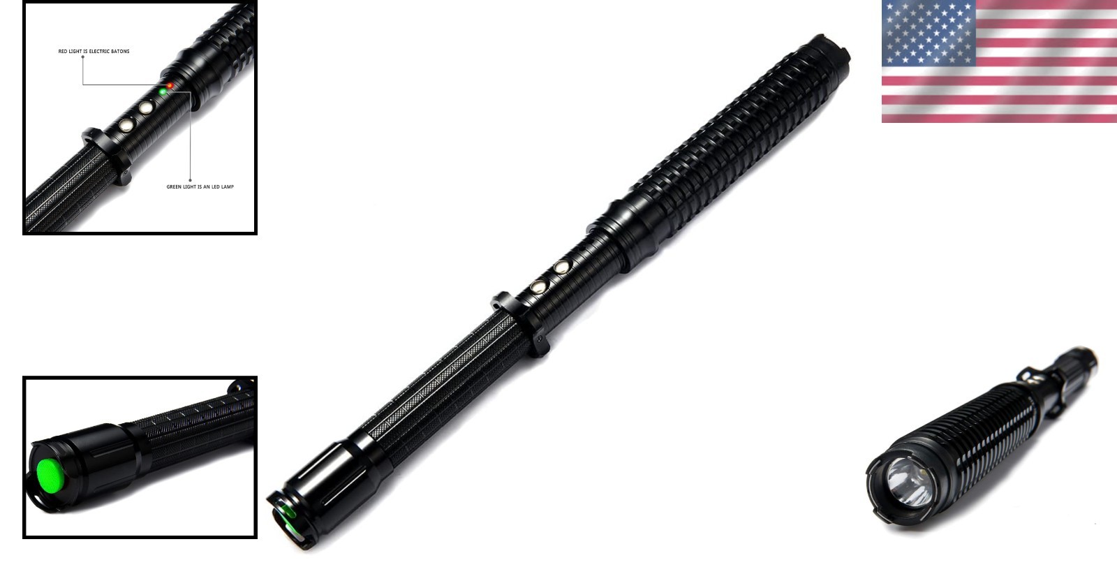 All-in-One Black Metal Stun Gun 18.9″ – 80M Volts, LED Flashlight, Self-Defense