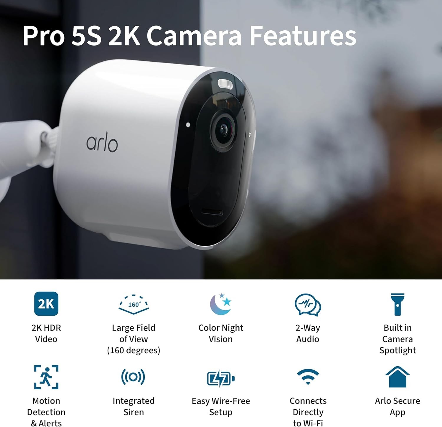 Arlo Pro 5S Spotlight Wireless Security Camera 2K HDR Dual-Band Wi-Fi – 3 Pack