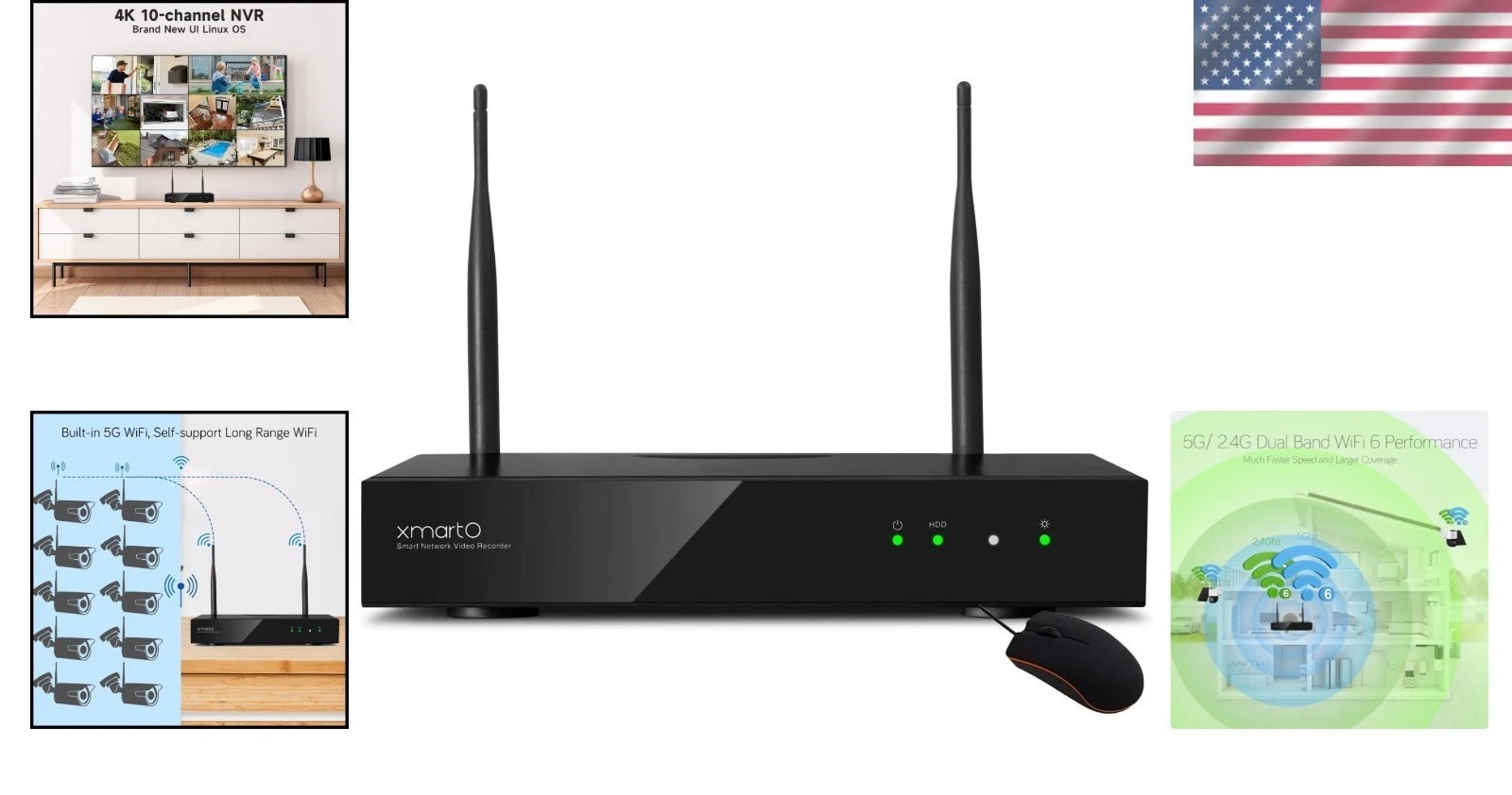 10-Ch 4K WiFi 6 NVR | Long Range Dual-WiFi | No Fees//
