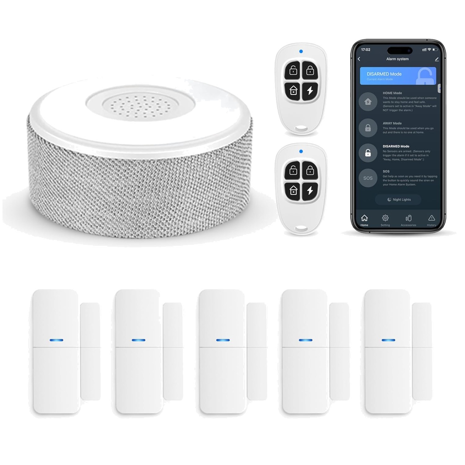 Wireless Home Alarm System with Phone App – 8-Piece Kit