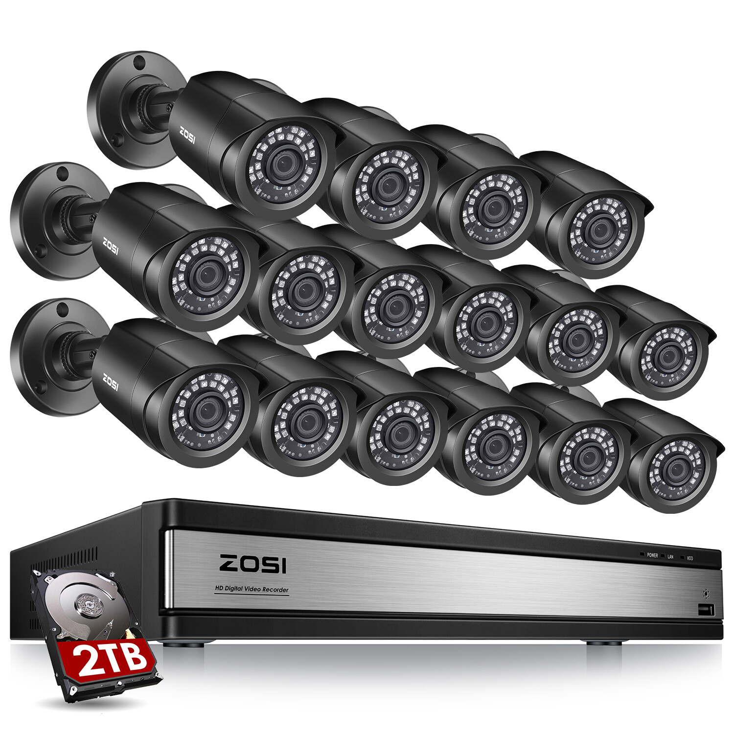 ZOSI 16 Channel 5MP Lite DVR Camera system 1080P Outdoor Night vision 2TB System