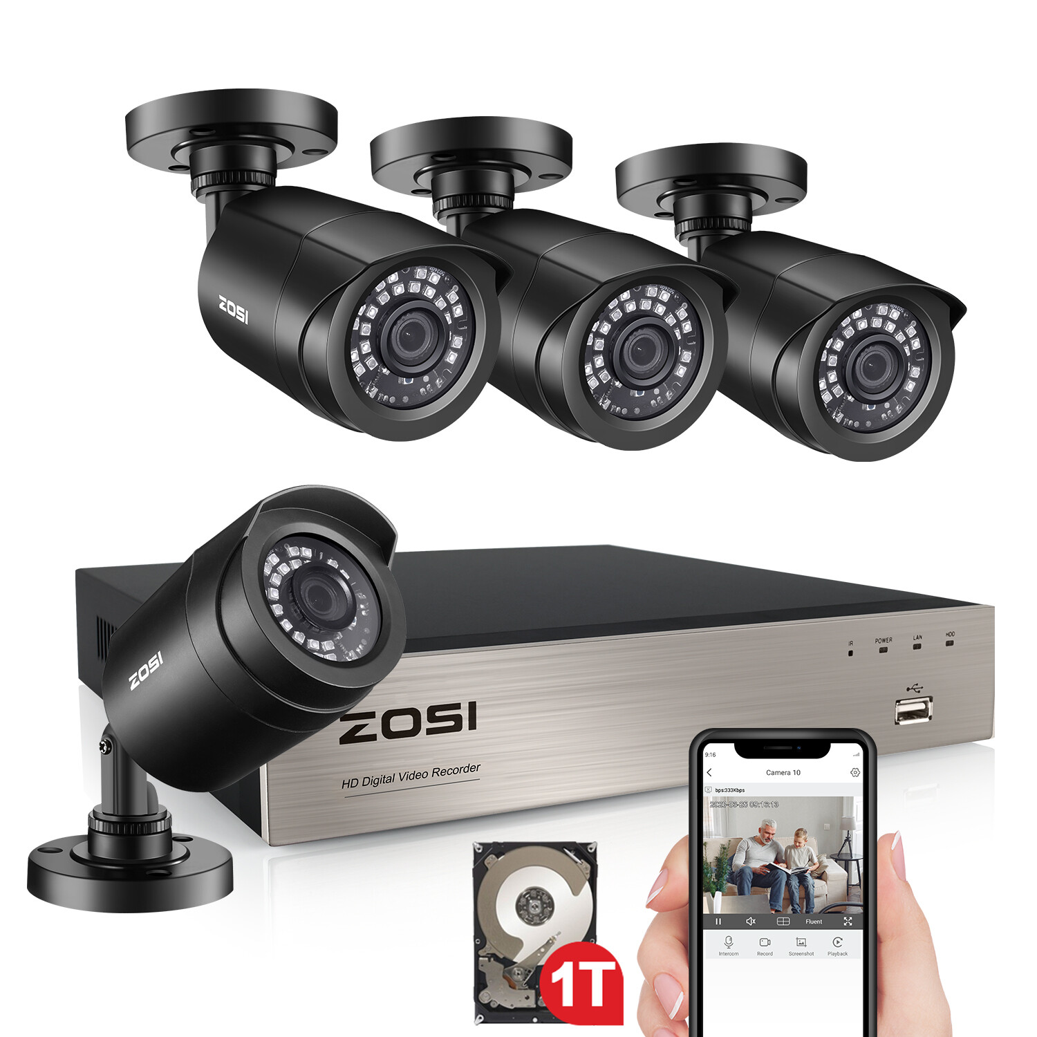 ZOSI 8CH 1080p H.265+5MP Lite CCTV Home Security Cameras with Audio Night Vision