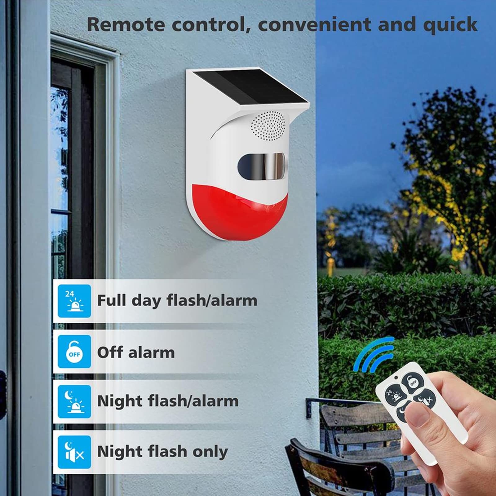 Solar Strobe Alarm Light with Motion Sensor Siren Outdoor Alarm Siren with Re…