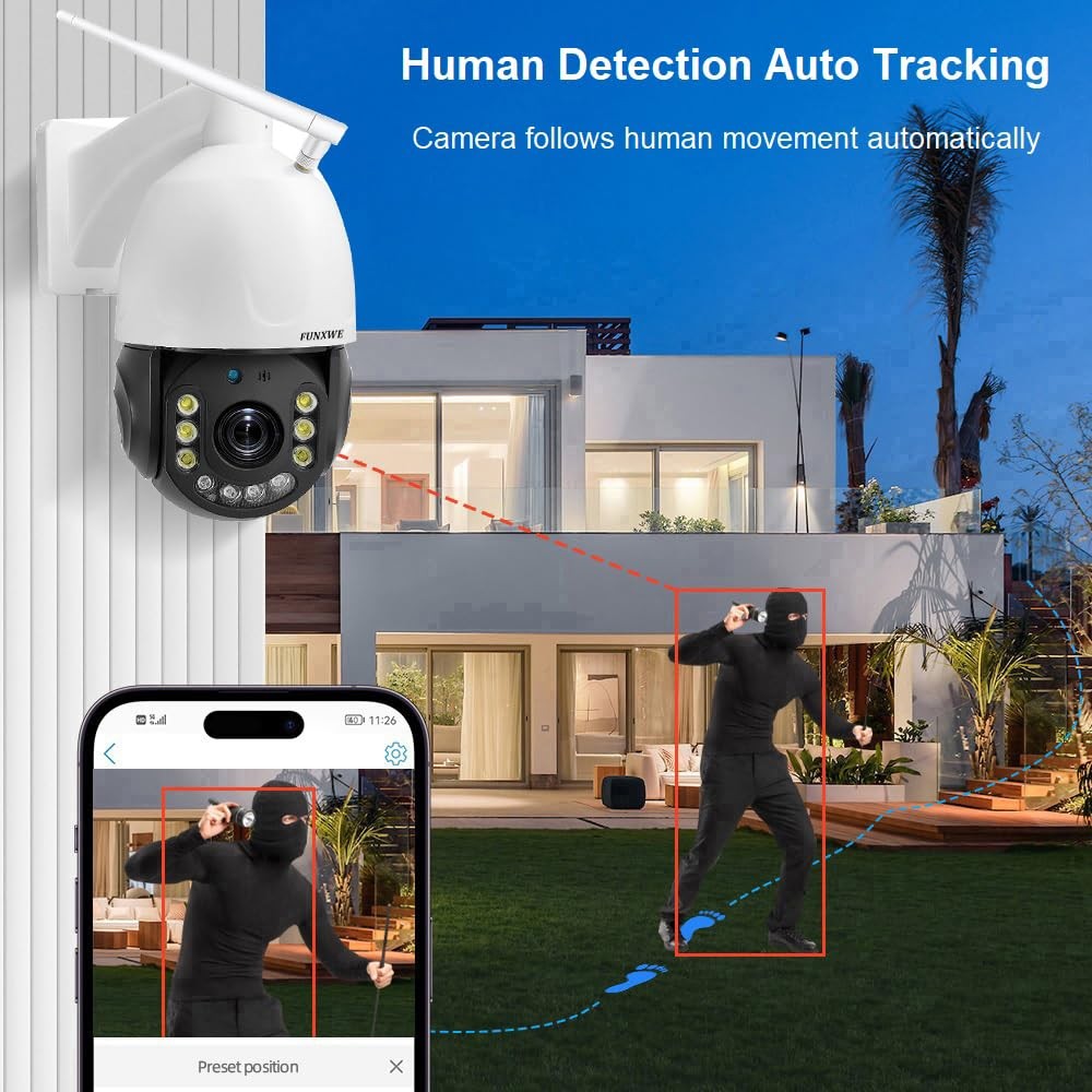funxwe 8MP 4K 30X Optical Zoom Security PTZ Wireless IP Camera, 2.4GHz 5GHz…