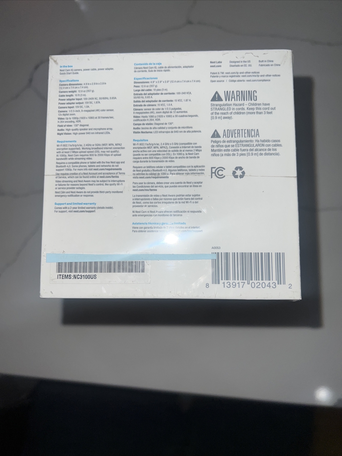 Nest Cam IQ NC3100US INDOOR Security Camera – Sealed New in Box ( Not Battery)