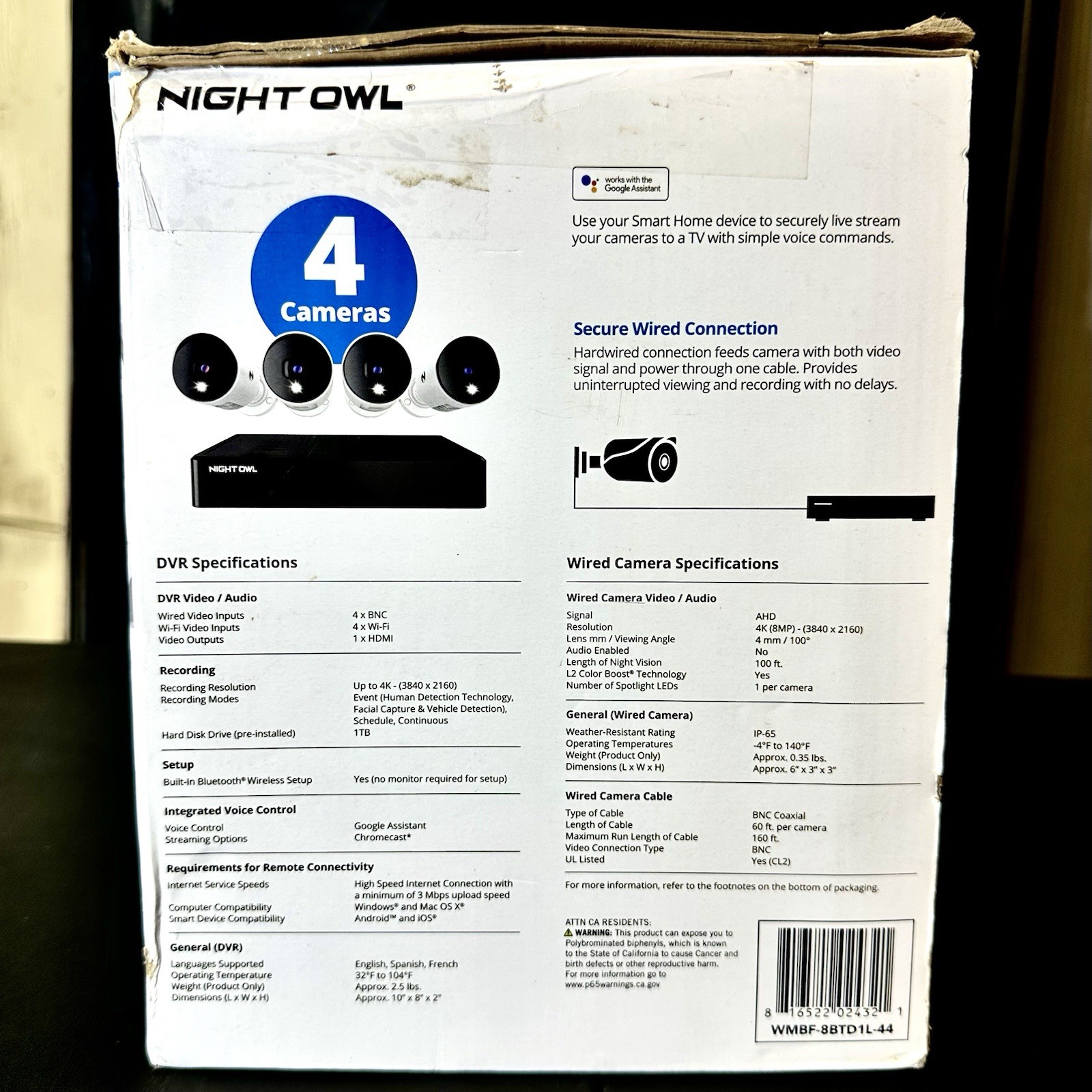 Night Owl UHD 1TB HDD 8 Channel 4K Bluetooth Camera System White WM-BTD881-4LSA