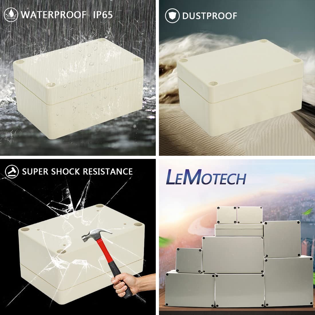 LeMotech Waterproof Dustproof IP65 ABS Plastic 3.9″x2.7″x2″, Pale Grey
