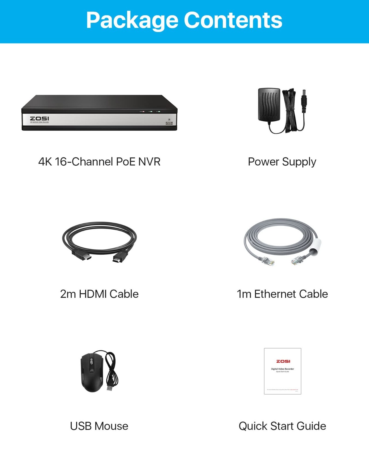 ZOSI 16 channel nvr poe 4TB Hard Drive 8MP Video NVR Recorder for Cameras System