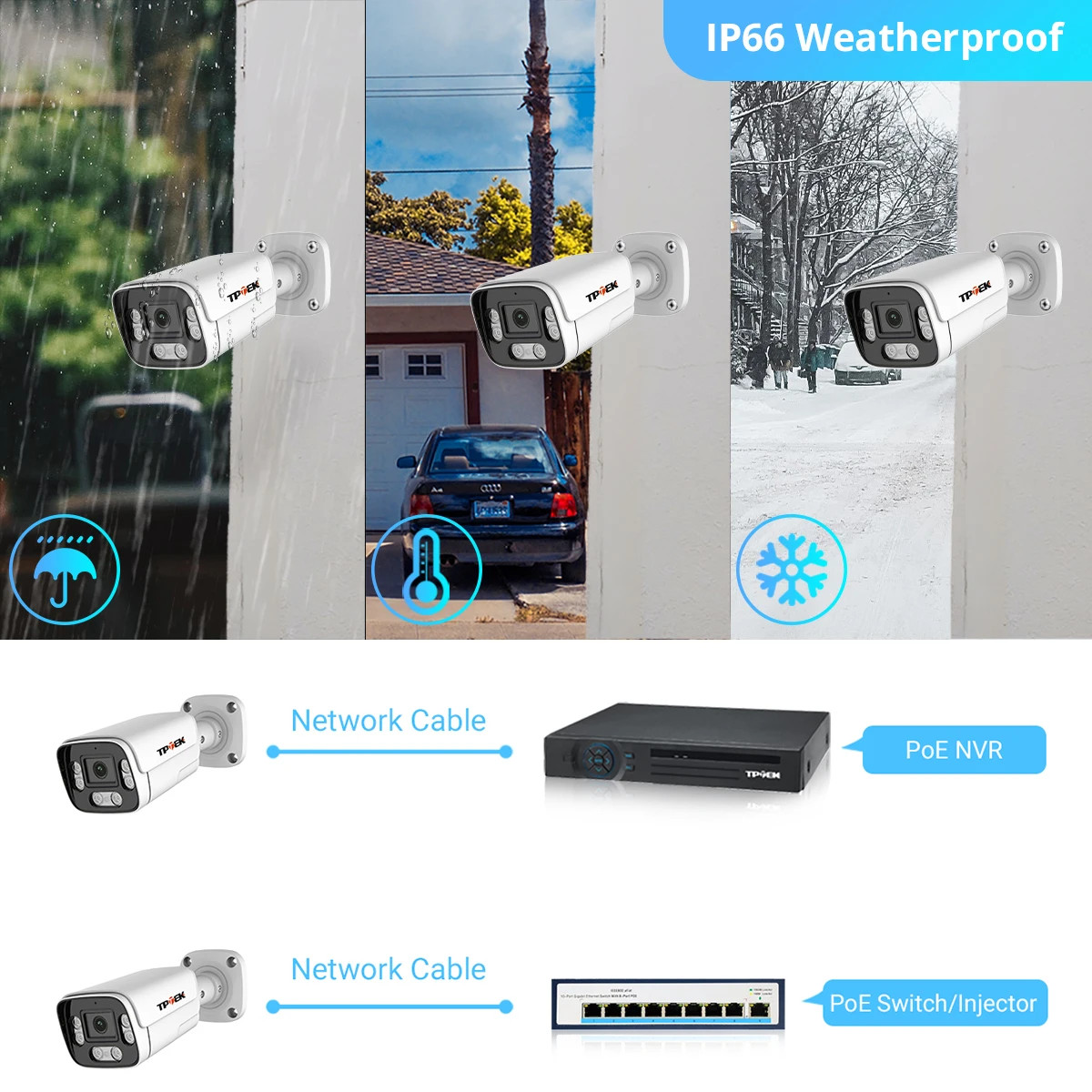 TPTEK 4K 8MP PoE IP Security Camera Two Way Audio IP66 Outdoor NVR