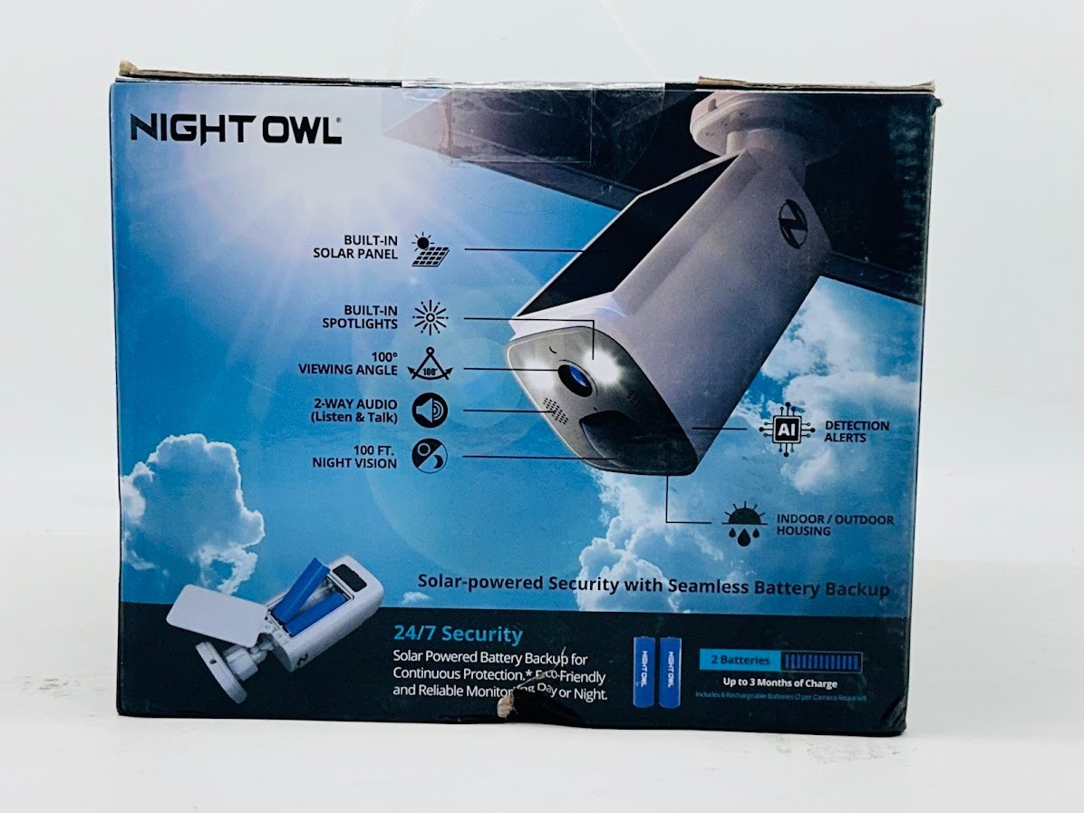 Night Owl 2K 64GB Hub Recorder Security System w/ 3 Battery Solar Cameras