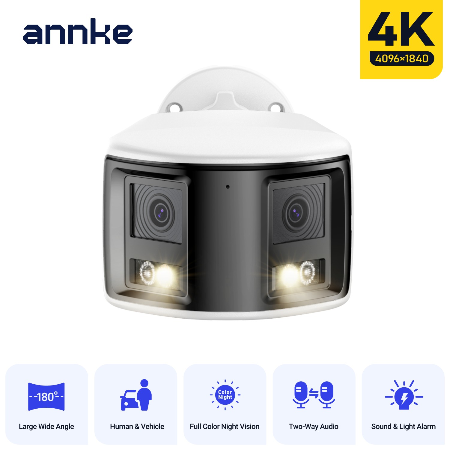 ANNKE 4K Dual Lens 180° POE Security Camera Two Way Audio AI Color Night Vision